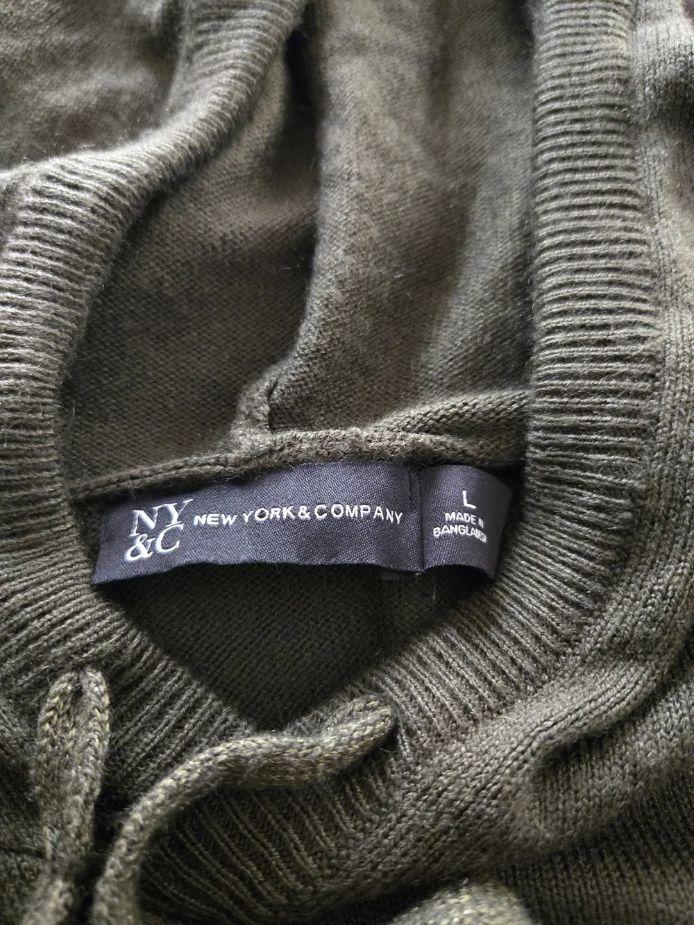 New York & Company Supersoft Olive Green Knit Hooded Crewneck Sweater Set